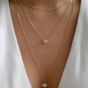 Multilayer Crystal Pendant Drop Necklace Gold Statement Coin Chain Choker